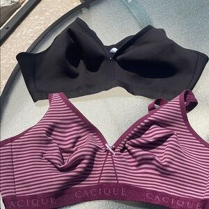 Cacique Lot of 2 Women's Striped Purple/Gray and Black Bras SZ 46C. S